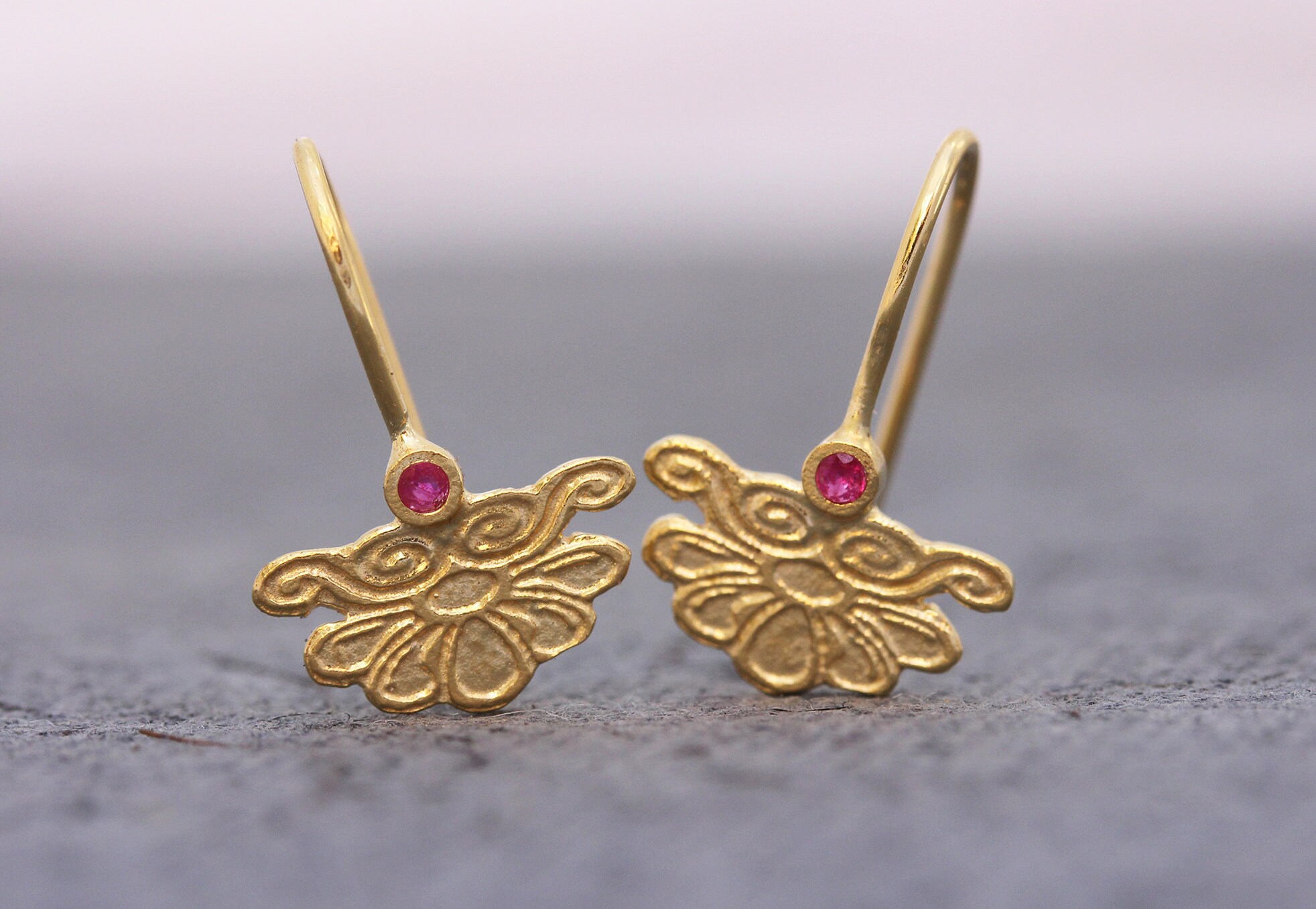 Gold Ruby Earrings Drop Gold Earrings Unique Ruby Earrings | Etsy