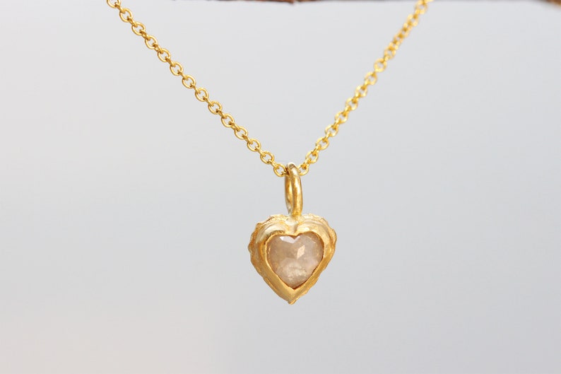 Heart Pendant Necklace, Solid Gold Necklace, Raw Diamond Necklace, Dainty Heart Necklace, Solitaire Necklace, Rustic Necklace, Boho Necklace image 7