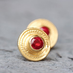 14k Gold Earrings, Ruby Earrings, Rose Gold Earrings, Ruby Jewelry, Gold Stud Earrings, 18k Solid Gold Earrings, Boho Gold Earrings, Antique 14K yellow gold