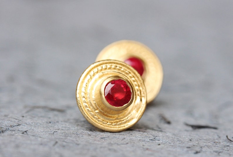 14k Gold Earrings, Ruby Earrings, Rose Gold Earrings, Ruby Jewelry, Gold Stud Earrings, 18k Solid Gold Earrings, Boho Gold Earrings, Antique 14K yellow gold