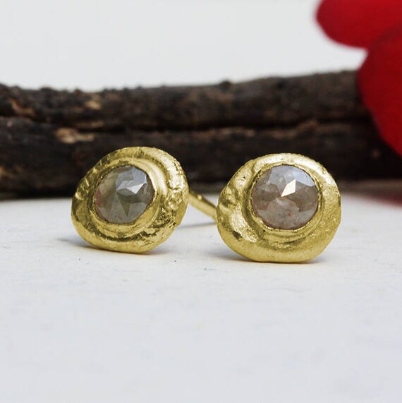 Solid Gold Earrings Diamond Gold Earrings Raw Diamond Etsy