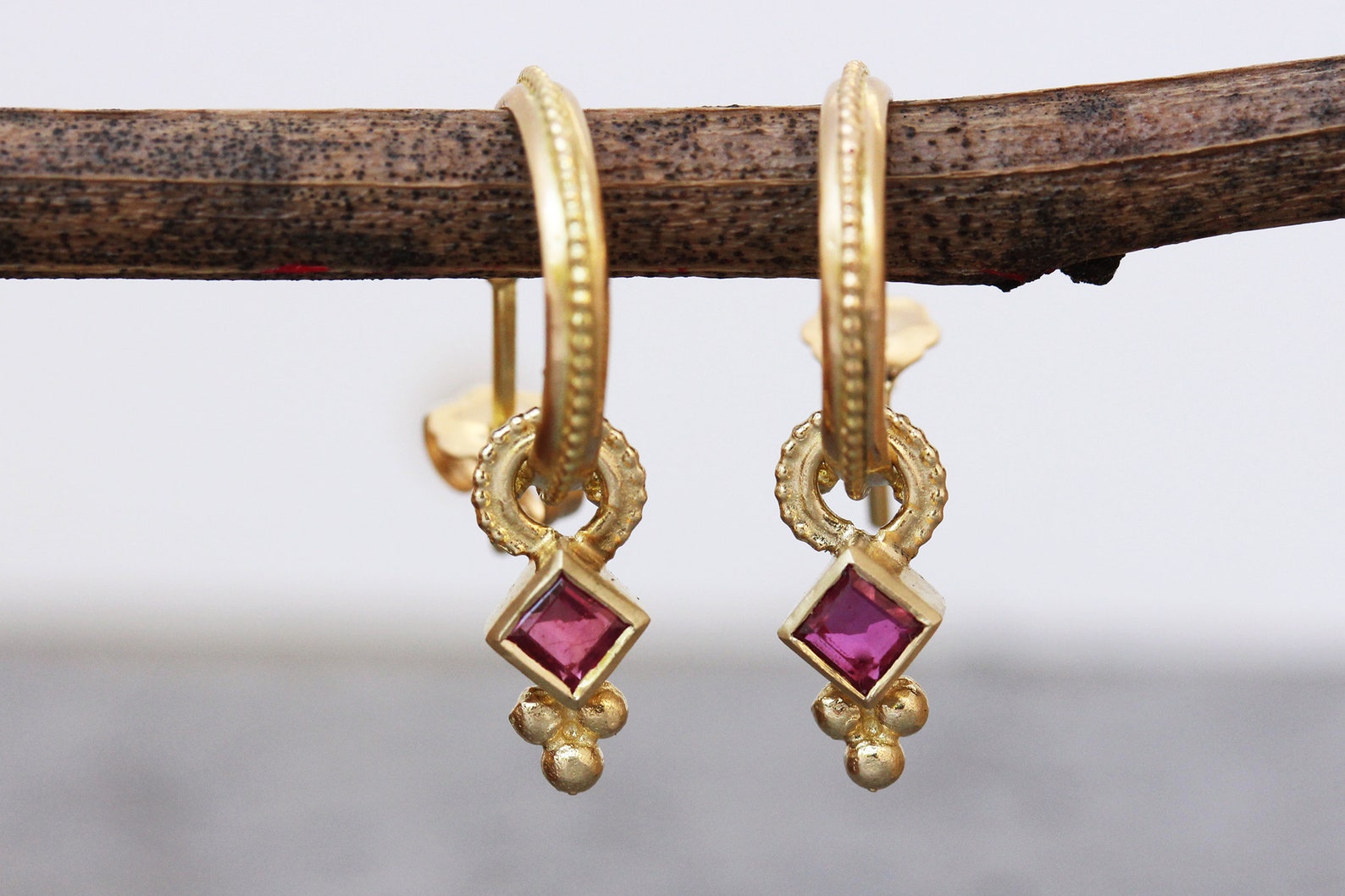 Gold ruby hoop earrings Clearance