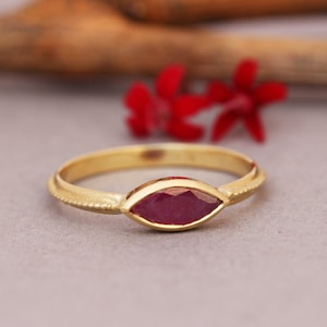 Ruby Gold Ring, Boho Engagement Ring, Solid Gold Ring, Gold Marquise Ring, Antique Gold Ring, 22k Gold Ring, Rustic Gold Ring, 14k, 18k