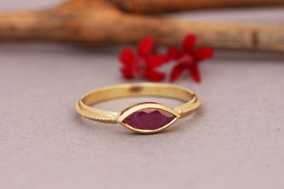 Ruby Gold Ring, Boho Engagement Ring, Solid Gold Ring, Gold Marquise Ring, Antique Gold Ring, 22k Gold Ring, Rustic Gold Ring, 14k, 18k