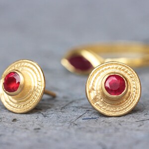 14k Gold Earrings, Ruby Earrings, Rose Gold Earrings, Ruby Jewelry, Gold Stud Earrings, 18k Solid Gold Earrings, Boho Gold Earrings, Antique 18K yellow gold