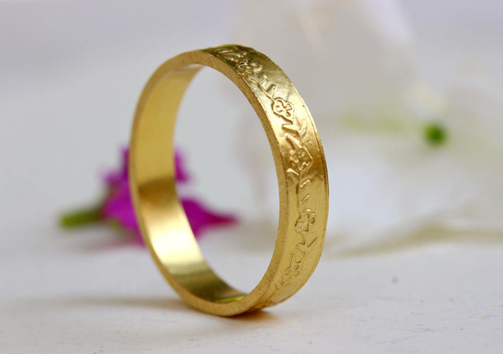 Gold ring Wedding Band Floral band Narrow wedding ring Etsy