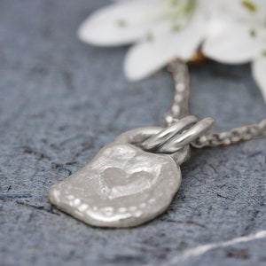 14K White Gold Necklace, Gold Heart Pendant, Rustic Necklace, Dainty Gold Necklace, 18K Gold Heart Charm, Love Necklace, Woman's Love Gift
