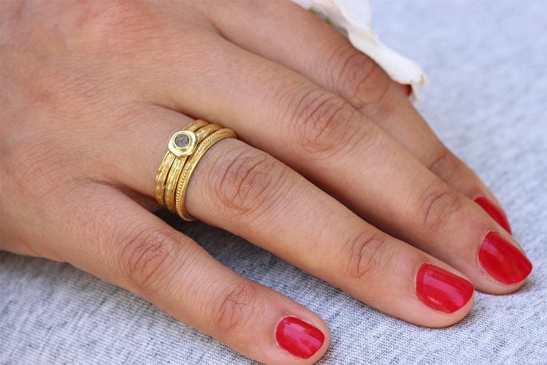 Unique Gold Ring Set Bridal Set Solid Gold Ring Set Rough Etsy