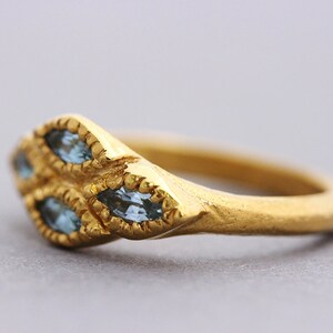 18K Aquamarine Gold Ring, Marquise Gold Ring, 22k Gemstone ring, Alternative Engagement Ring, Gold Statement Ring, Vintage Cocktail Ring