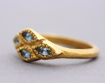 18K Aquamarine Gold Ring, Marquise Gold Ring, 22k Gemstone ring, Alternative Engagement Ring, Gold Statement Ring, Vintage Cocktail Ring