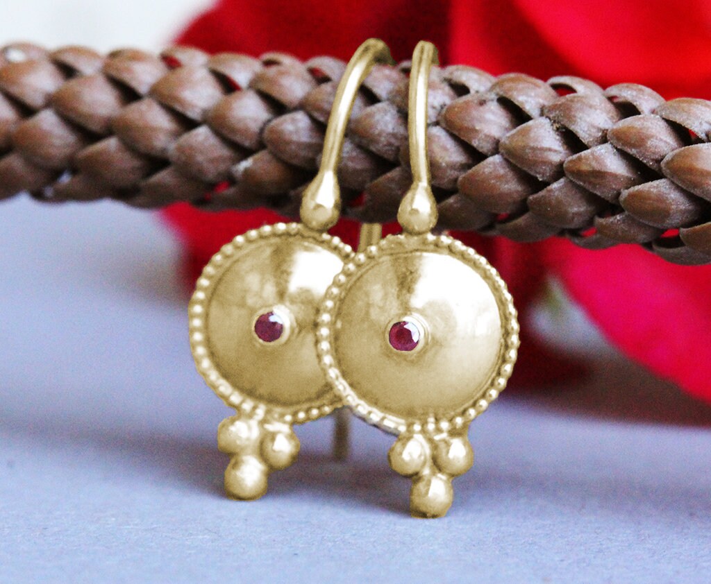 Ruby Earrings Gold Earrings Solid Gold Earrings Bridal Etsy