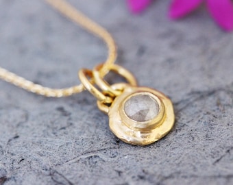 Boho Gold Necklace, 18k Gold Necklace, 14K Solitaire Diamond Pendant, 22K Raw Diamond jewelry, Real Natural Diamond, Perfect Gift  For Her