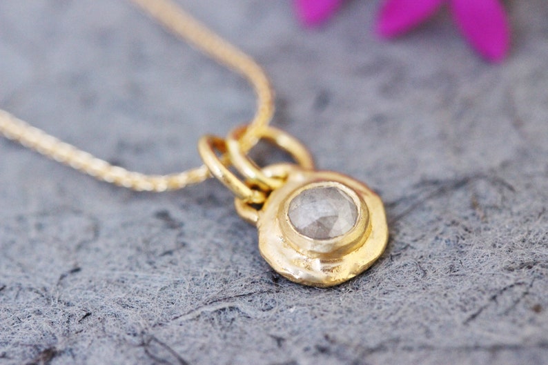 Boho Gold Necklace, 18k Gold Necklace, 14K Solitaire Diamond Pendant, 22K Raw Diamond jewelry, Real Natural Diamond, Perfect Gift For Her 14k Yellow gold