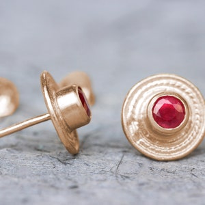 14k Gold Earrings, Ruby Earrings, Rose Gold Earrings, Ruby Jewelry, Gold Stud Earrings, 18k Solid Gold Earrings, Boho Gold Earrings, Antique image 1