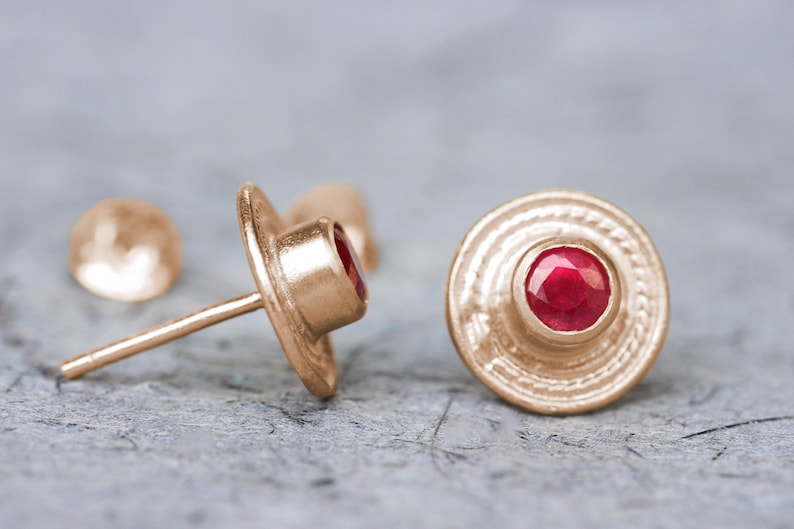 14k Gold Earrings, Ruby Earrings, Rose Gold Earrings, Ruby Jewelry, Gold Stud Earrings, 18k Solid Gold Earrings, Boho Gold Earrings, Antique 14k Rose Gold