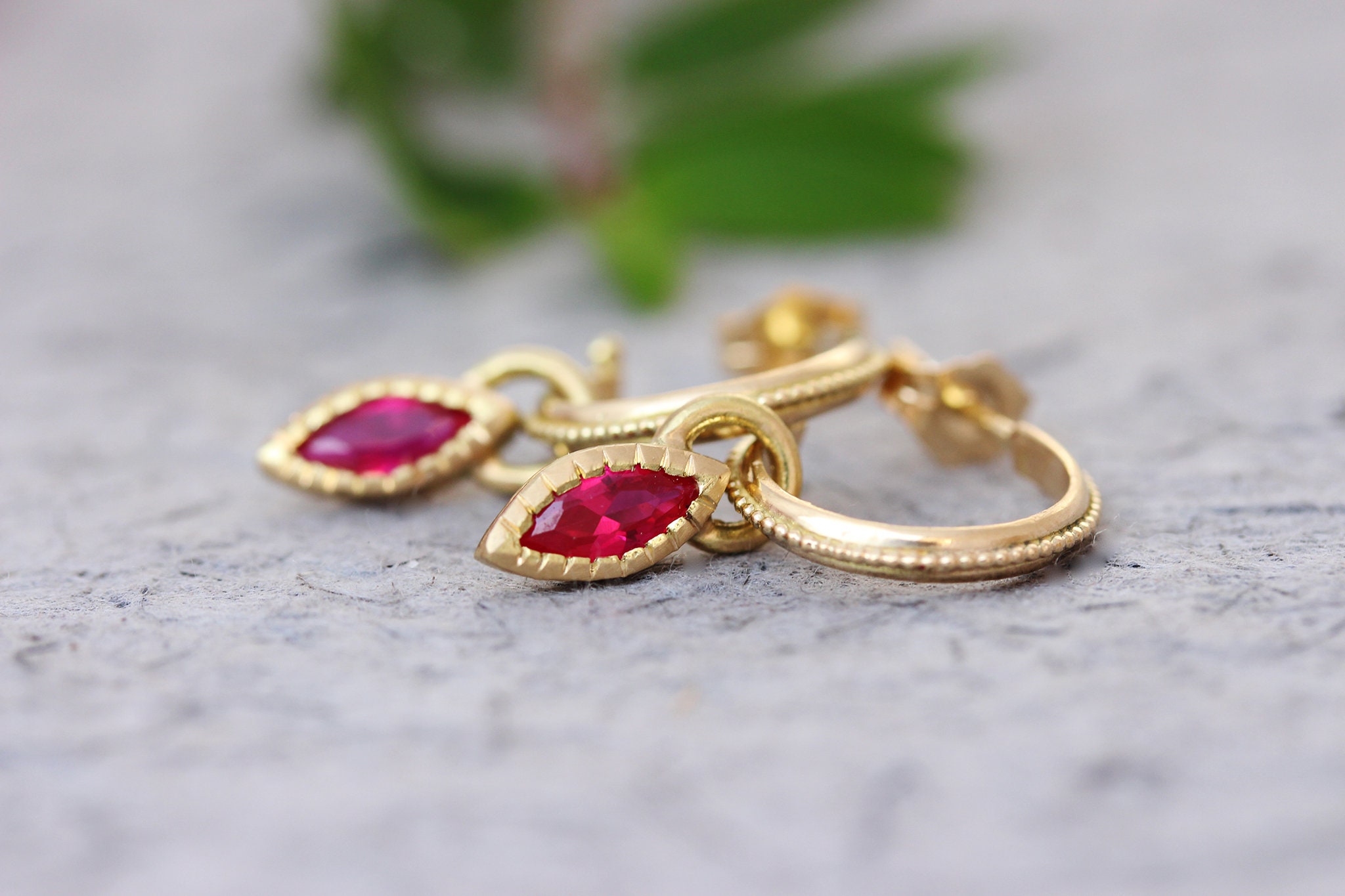 Gold ruby hoop earrings Clearance