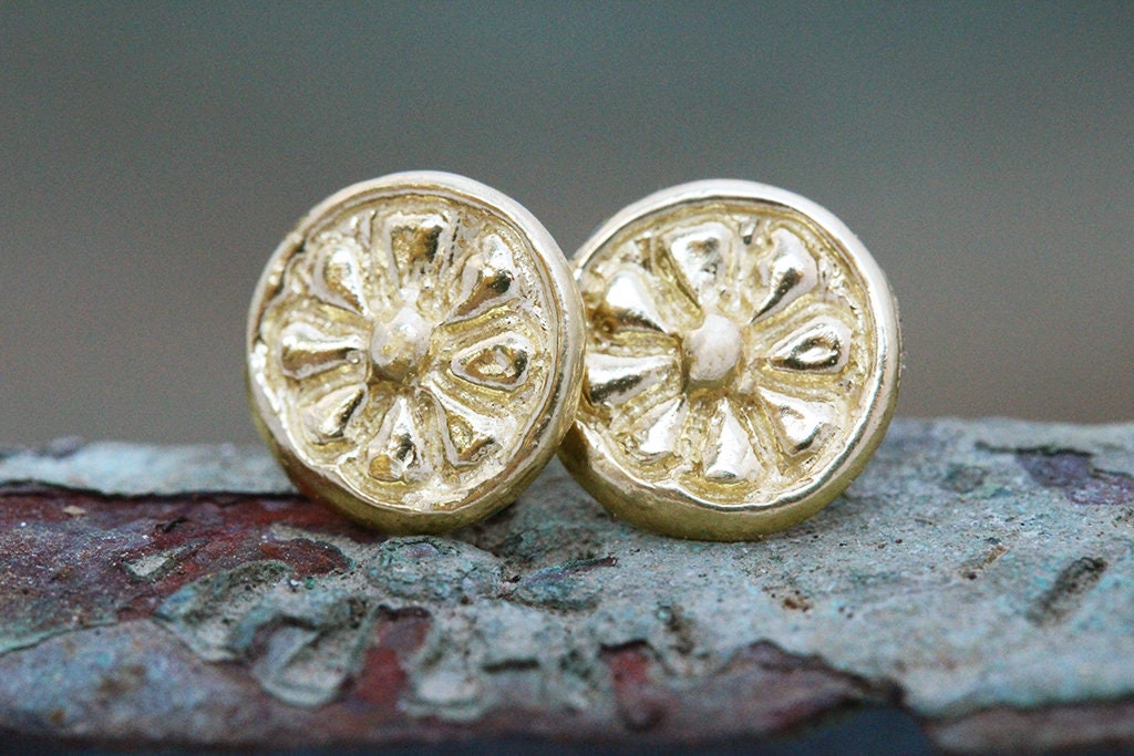Solid Gold Studs Gold Flower Earrings Gold Post Earrings | Etsy
