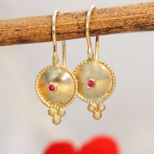 Ruby Earrings, Gold Earrings, Solid Gold Earrings, Bridal Earrings, Ethnic Gold Earrings, Boho Earrings, 18k Drop earrings, 14k, 22k Vintage