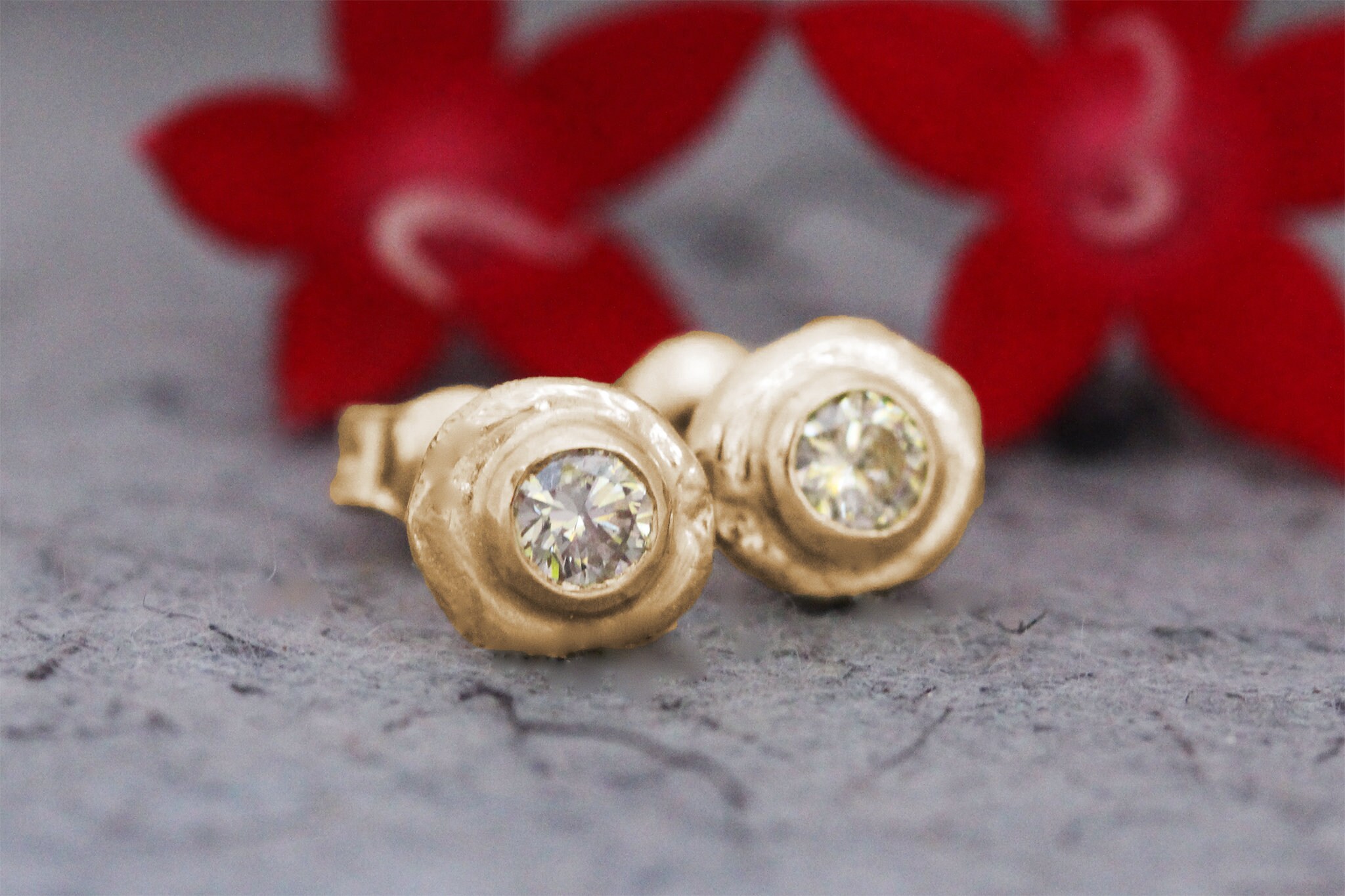 Rose Gold Earrings Gold Diamond Earrings Gold Post Earrings Etsy