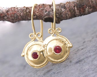 Gold Ruby Earrings, 18k gold earrings, 14k Drop Earrings, Ruby Dangle earrings, Natural Ruby, 22K Jewelry,  Unique Gift for Women, Handmade