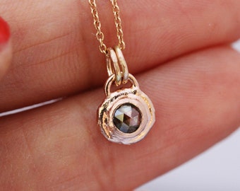 Raw Diamond Necklace, Diamond Pendant Necklace, Rose Gold Necklace, Solitaire Diamond Necklace, Grey Diamond Necklace, 14k Diamond Necklace