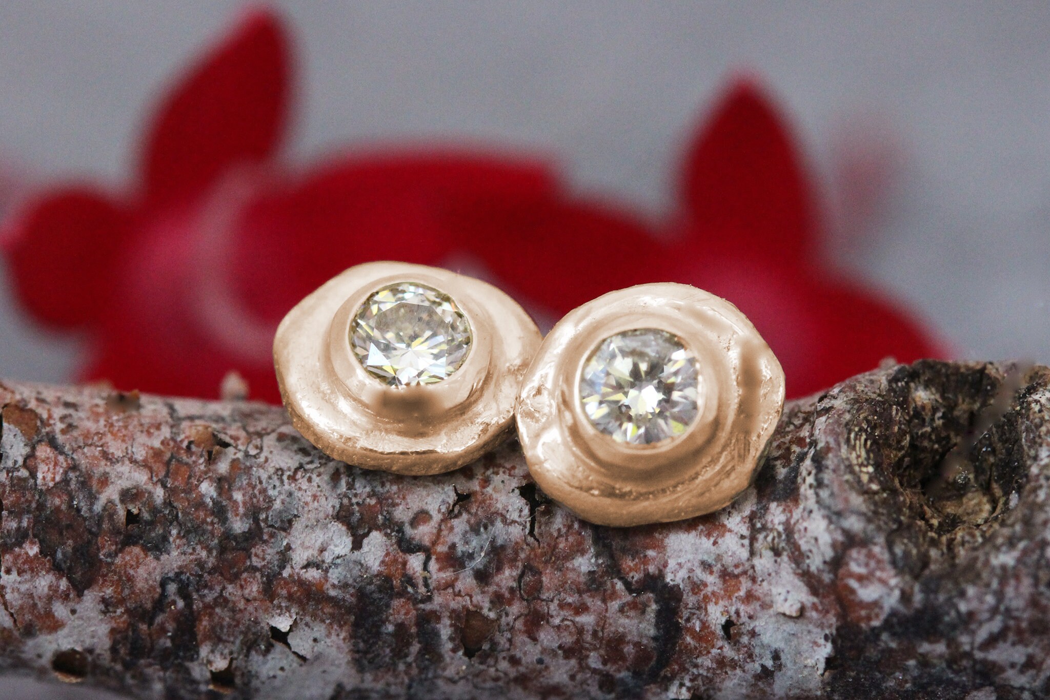 Rose Gold Earrings Gold Diamond Earrings Gold Post Earrings Etsy