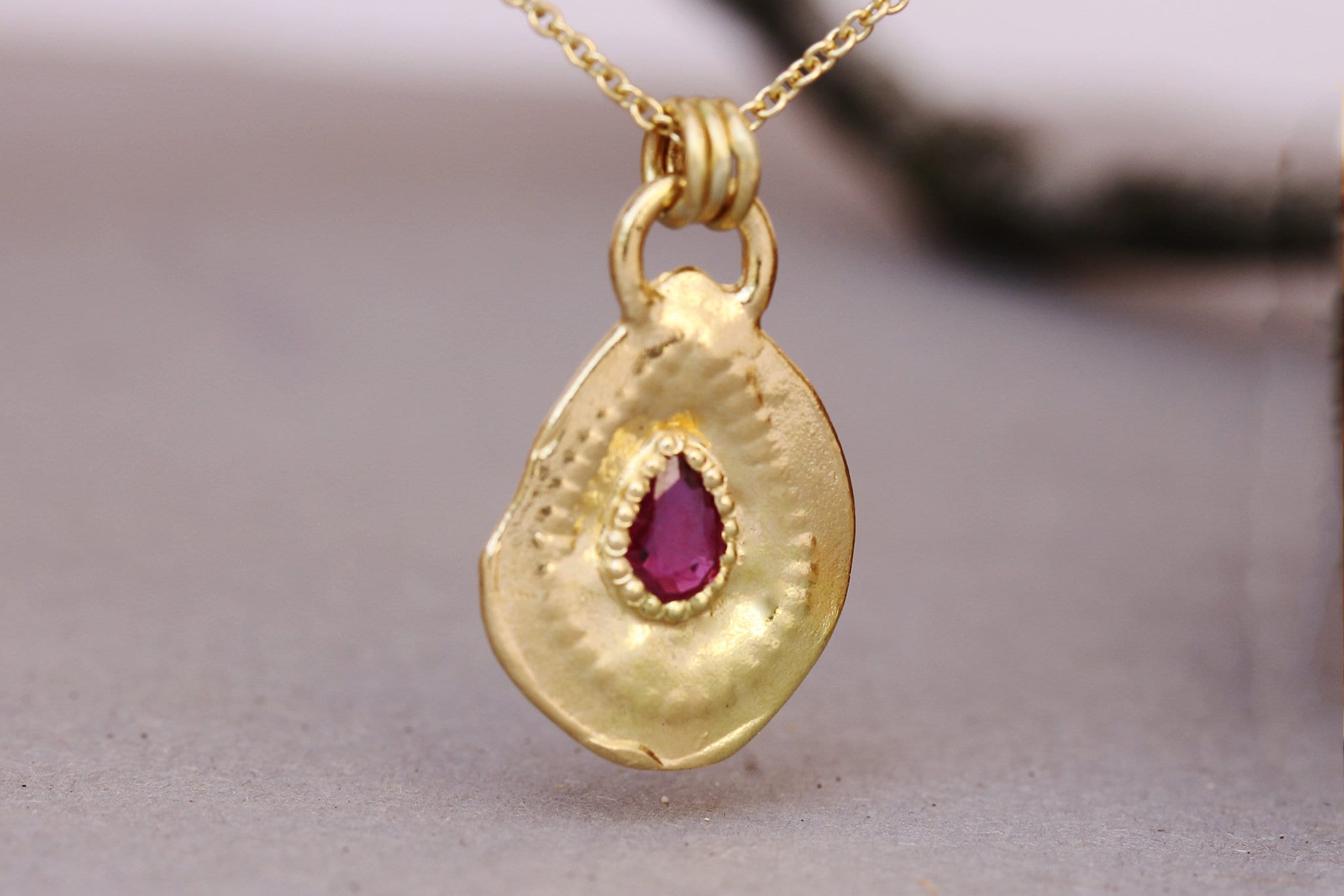Solid Gold Pendant Ruby Pendant Teardrop Necklace 18k Gold Etsy