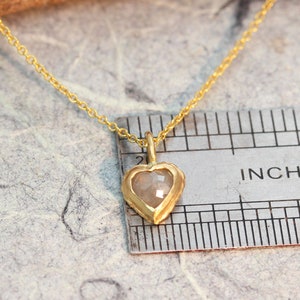 Heart Pendant Necklace, Solid Gold Necklace, Raw Diamond Necklace, Dainty Heart Necklace, Solitaire Necklace, Rustic Necklace, Boho Necklace image 8