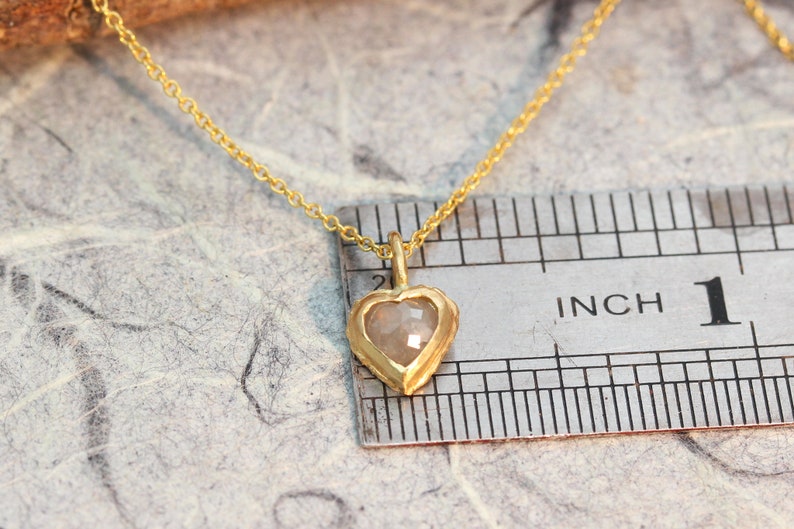 Heart Pendant Necklace, Solid Gold Necklace, Raw Diamond Necklace, Dainty Heart Necklace, Solitaire Necklace, Rustic Necklace, Boho Necklace image 8