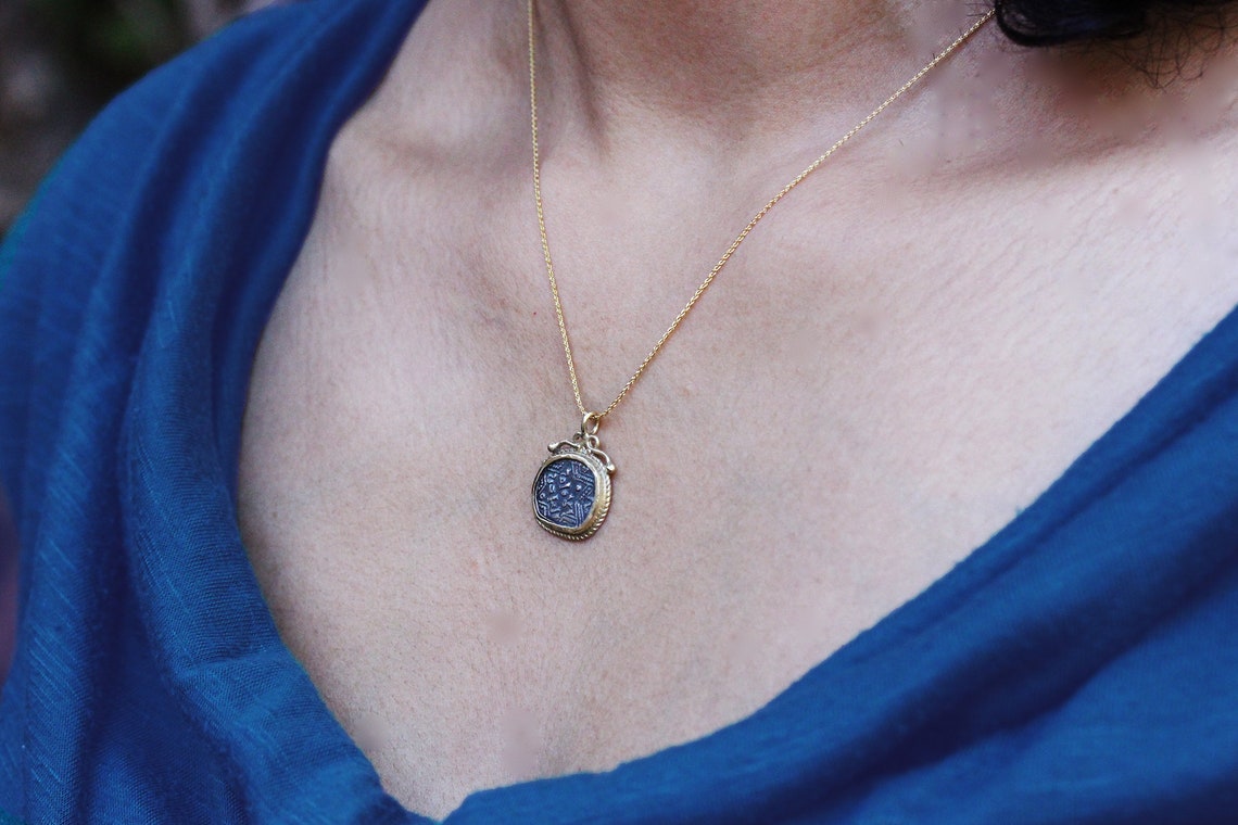 Solid Gold Necklace Gold Coin Necklace Unique Gold Jewelry Etsy Israel