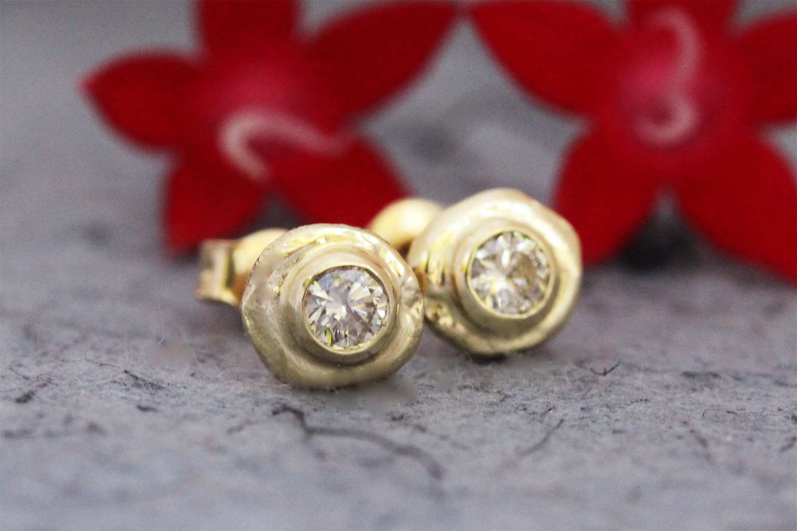 Rose Gold Earrings Gold Diamond Earrings Gold Post Earrings Etsy