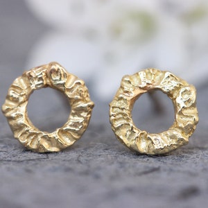 Solid Gold Earrings, Small Gold Earrings, Gold Hoop Studs, Boho Gold Earrings, Unique Gold Earrings, Textured, 22k Gold Earrings, 14k, 18k
