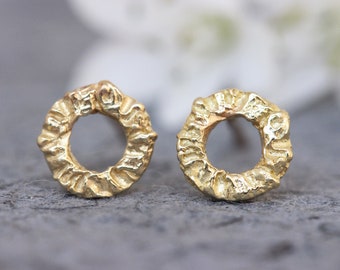 Solid Gold Earrings, Small Gold Earrings, Gold Hoop Studs, Boho Gold Earrings, Unique Gold Earrings, Textured, 22k Gold Earrings, 14k, 18k