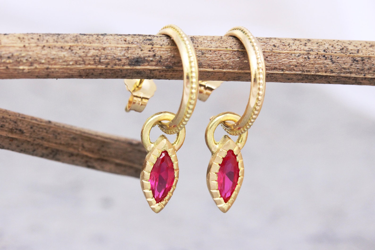 Gold ruby hoop earrings Clearance