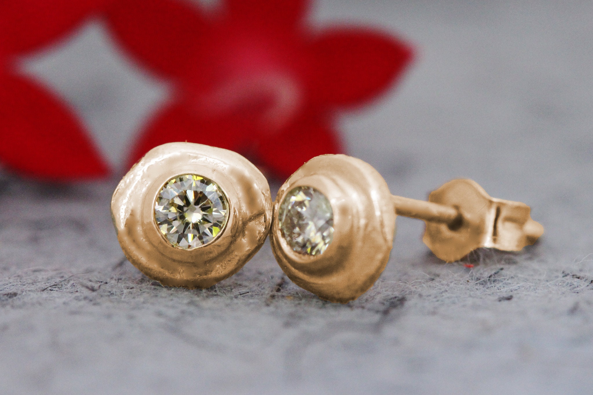 Rose Gold Earrings Gold Diamond Earrings Gold Post Earrings Etsy