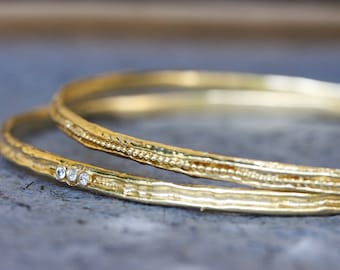 Gold Bracelet Set, 14k Gold Bangles, Diamond Bracelet, Solid Gold Bracelets, Women's Bracelet, Boho Gold Bracelets, Diamond Bangle, Stacked