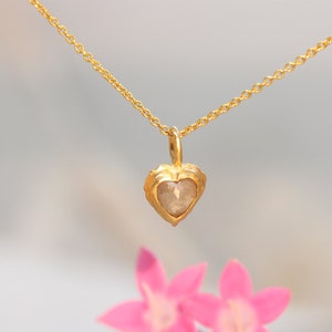Heart Pendant Necklace, Solid Gold Necklace, Raw Diamond Necklace, Dainty Heart Necklace, Solitaire Necklace, Rustic Necklace, Boho Necklace image 5