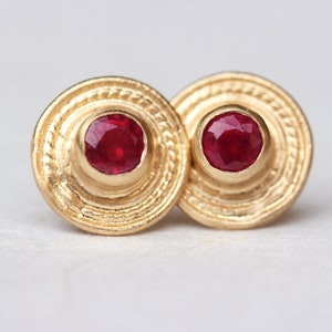 14k Gold Earrings, Ruby Earrings, Rose Gold Earrings, Ruby Jewelry, Gold Stud Earrings, 18k Solid Gold Earrings, Boho Gold Earrings, Antique 22K yellow gold