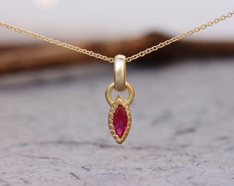 Gold Ruby Necklace, Solid Gold Necklace, 22k Gold Jewelry, Gold Pendant Necklace, 22K Gold Jewelry, Marquise Pendant Necklace, 14k, 18k