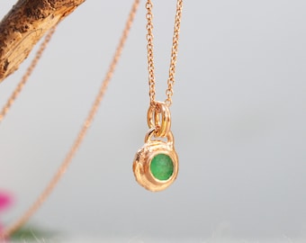 Emerald Necklace, Gold Boho Pendant, Rose Gold Pendant, Solid Gold Necklace, Rustic Gold Pendant, Gemstone Necklace, Solid Gold, 18k, 14k