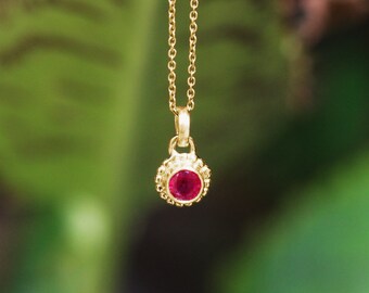 Ruby Necklace, 14K Solid Gold Necklace, 22K Ruby Charm, Boho Gold Necklace, Unique Necklace, 18K Gold Minimalist Necklace, Natural Ruby
