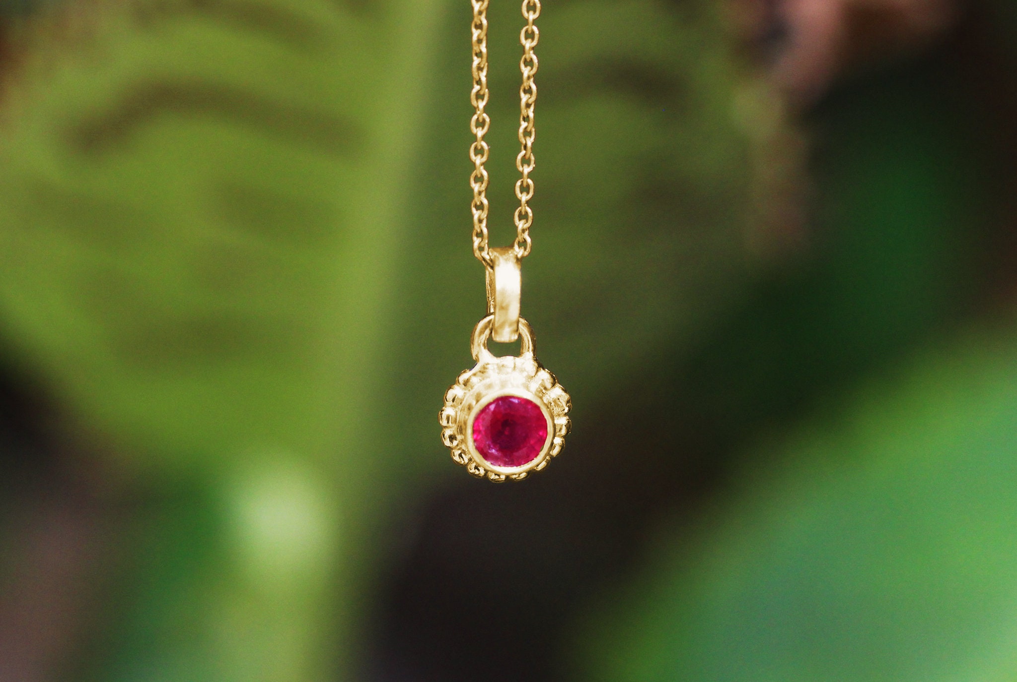 Ruby Necklace Solid Gold Necklace Ruby Gold Necklace Ruby Etsy