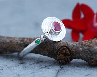 14K White Gold Ring, Red Ruby Ring, Engagement Ring, gold jewelry, Multi Stone Ring, Genuine Ruby, Antique Style Jewelry, Gold Vintage Ring