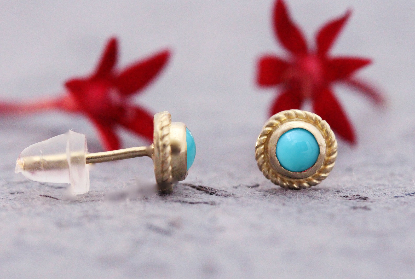 Gold Turquoise Earrings 14k Gold Stud Earrings Solid Gold Etsy