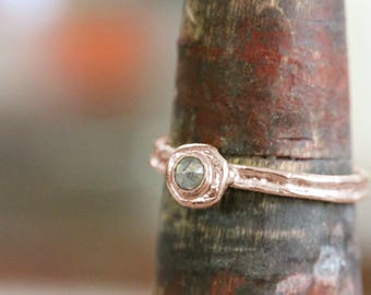 Raw Diamond Ring, Rose Gold Diamond Ring, Diamond Engagement Ring, Boho Engagement Ring, Diamond Wedding Band, Unique, Solitaire, Rustic