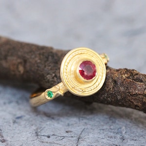 Gold Ruby Ring, Alternative Engagement Ring, 14K Gold Ring Women, 18K Boho Engagement Ring, 22K Multi-Gemstone Ring, Delicate ruby ring