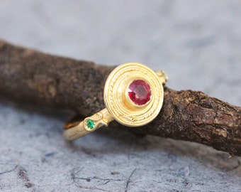 Gold Ruby Ring, Alternative Engagement Ring, 14K Gold Ring Women, 18K Boho Engagement Ring, 22K Multi-Gemstone Ring, Delicate ruby ring