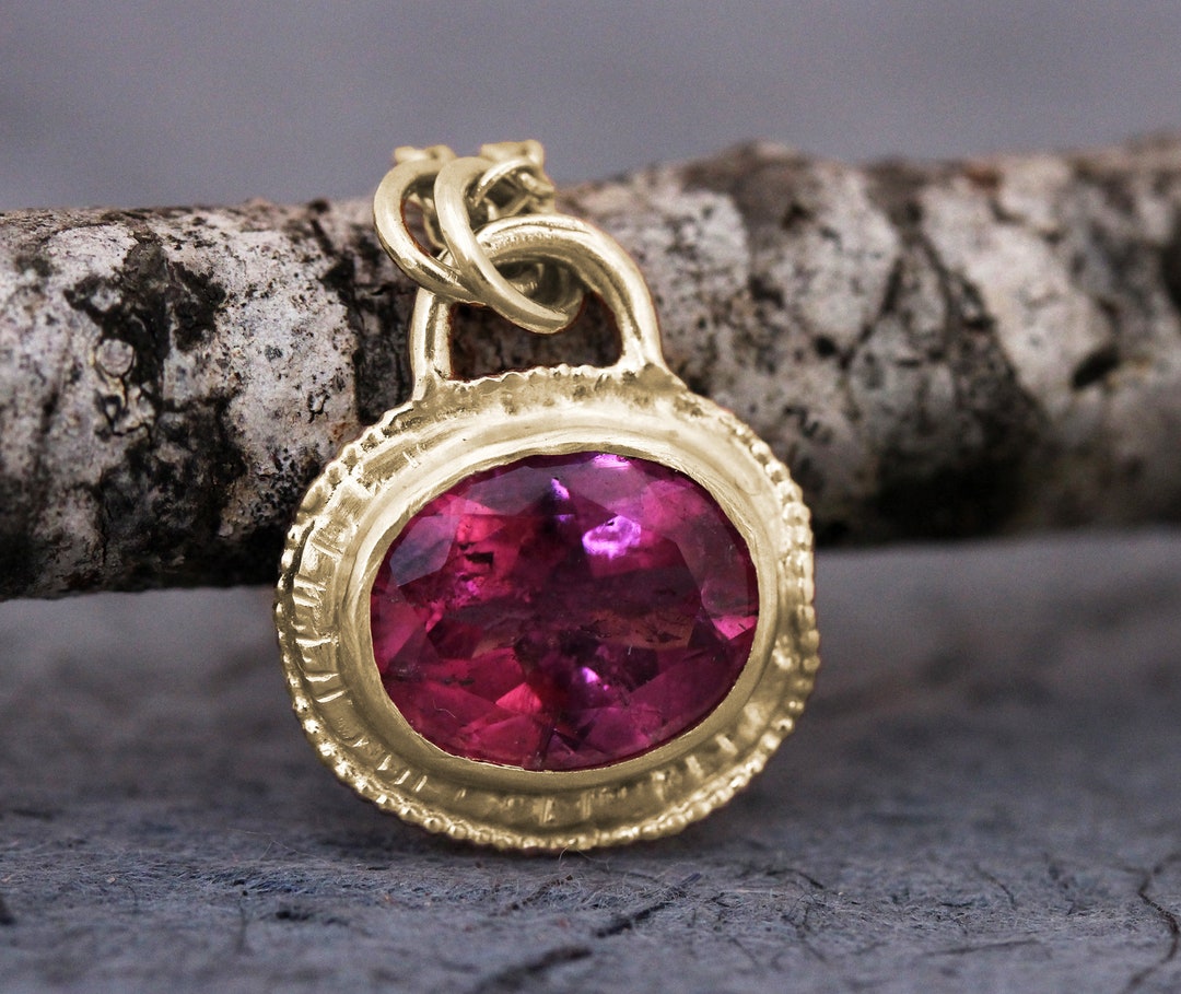 Tourmaline Gold Necklace Solid Gold Necklace Pink Tourmaline - Etsy