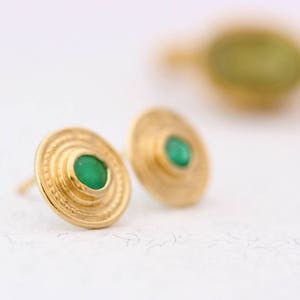 Emerald Earrings, genuine emerald earrings, Gold Emerald Earrings, Gold Studs, Unique Gold Jewelry, Post Earrings, 14k emerald earrings