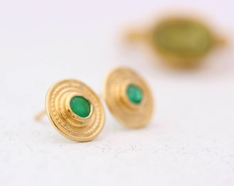 Emerald Earrings, genuine emerald earrings, Gold Emerald Earrings, Gold Studs, Unique Gold Jewelry, Post Earrings, 14k emerald earrings